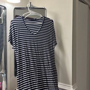 Blue and white striped maxi dress